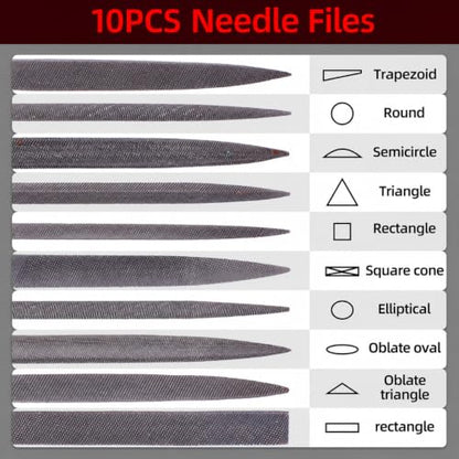 Jewelers Needle File Set, 10-Piece Mini Metal Files with Cleaning Wire Brush, Precision Hand File Kit for Jewelry Making, Ring Repair, Metal Detailing, Carving, Shaping and Fine Sanding