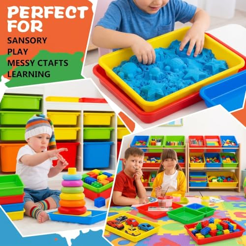 Jetec 12 Pcs Multicolor Plastic Art Trays 10.9 x 8.4 Inch Classroom Trays