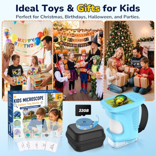 USCAMEL Handheld Digital Microscope for Kids: 2.4" IPS Screen STEM Toys - color: Blue