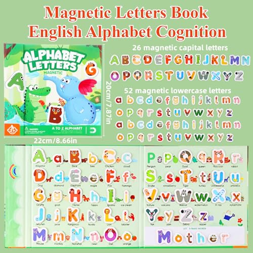 Upgrade Magnetic Letters Book for Kids, 78 PCS Magnetic Alphabet Letters, Uppercase & Lowercase ABC Magnets for Toddlers 1-3 Learning, Preschool Classroom Must Haves - color: Letters