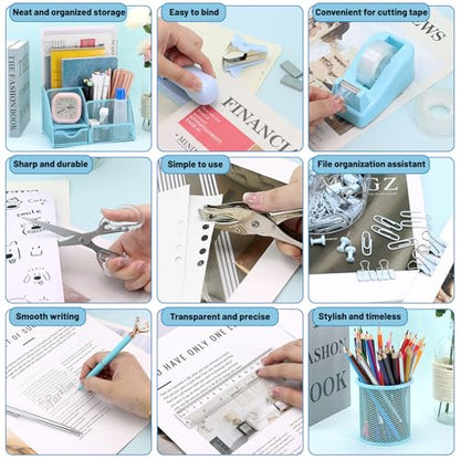 13-in-1 Office Desk Organizer Set for Back to School Supplies Accessories - color: Blue