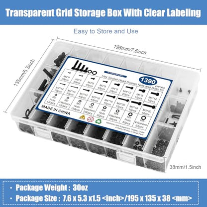 1390PCS 16 Sizes M2 M3 M4 M5 Metric Screw Assortment - size: M2-M3-M4-M5-1390PCS