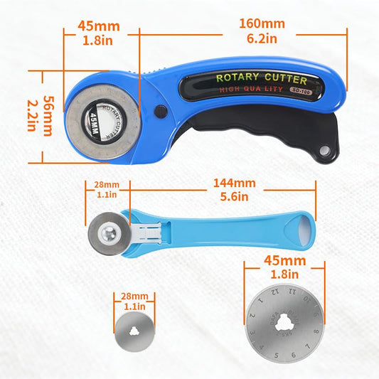 Rotary Cutter for Fabric, 45mm and 28mm Rotary Cutters Kit with 10 Blades - color: Blue