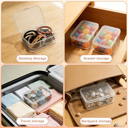 4 Pcs Small Clear Plastic Storage Boxes with Hinged Lids, 3.7x2.5x1 inches
