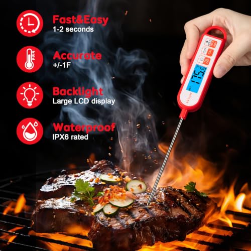 Digital Instant Read Meat Thermometer Kitchen Cooking Food Candy Thermometer for Oil Deep Fry BBQ Grill Smoker Thermometer by AikTryee - color: Red-SR300
