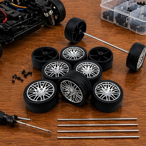 10PCS Toy Car Wheels Rubber Tire Wheels with Metal Shaft for RC Car Truck DIY Model Toy Wheel Replacement Accessories (3x35mm) - style: 3x35mm