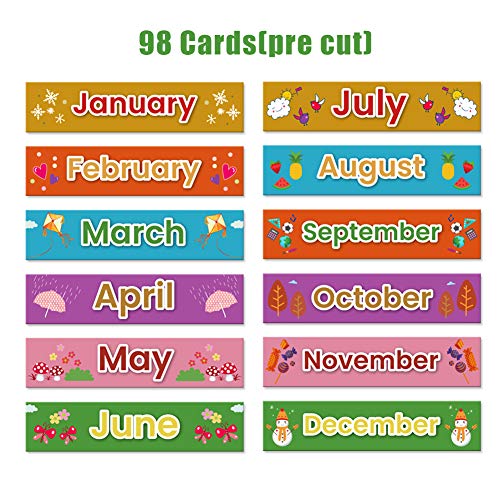 Classroom Calendar Pocket Chart for Kids, Weekly Weather Chart, Blue