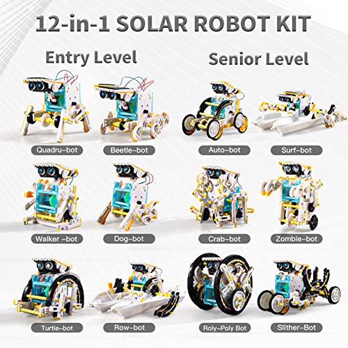 Lucky Doug Toys for Ages 8-13,12-in-1 STEM Solar Robot Kit Toys Gifts for Kids 8 9 10 11 12 13 Years Old, Educational Building Science Experiment Set Gifts for Kids Boys Girls - color: White