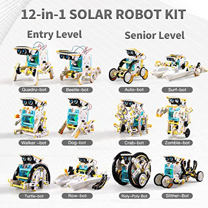 Lucky Doug Toys for Ages 8-13,12-in-1 STEM Solar Robot Kit Toys Gifts for Kids 8 9 10 11 12 13 Years Old, Educational Building Science Experiment Set Gifts for Kids Boys Girls - color: White
