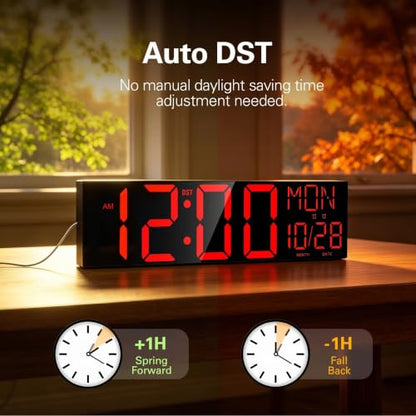 JALL 30" Oversize Digital Wall Clock with 7.3-inch Jumbo Numbers, Extra Large LED Wall Clock with Remote, Giant Digital Clock for Living Room, Church (Black Shell Red Font) - color: Black, size: 30 inches