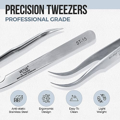 LASHVIEW Lash Tweezer, Vetus Curved Eyelash Tweezers for Profissional Grafting Eyelash Extension, Stainless Steel Needle Nose Tweezers for Lash Extension Stickers Precision Electronics, ST15 - size: ST15