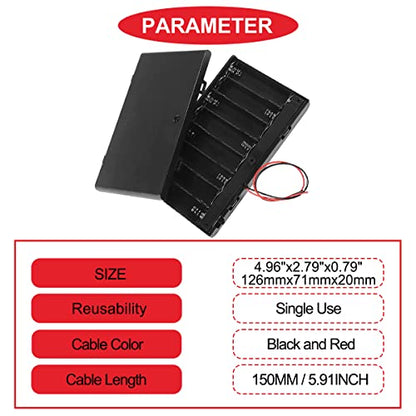 3Pcs 8 AA 12V Thicken Battery Holder Base Box Black Battery Case Holder with ON/Off Switch,Wire,Cover and Mounting Screws,for DIY and dc Equipment - color: G. 8AA Battery Case Holder withSwitch