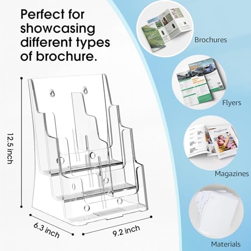 MaxGear Acrylic Brochure Holder 8.5 x 11 with Divider, 3 Tier, 2 Pack - size: 8.5"x11"-3 Tier