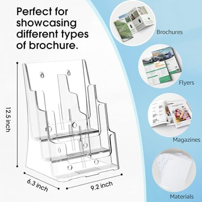 MaxGear Acrylic Brochure Holder 8.5 x 11 with Divider, 3 Tier, 2 Pack - size: 8.5"x11"-3 Tier