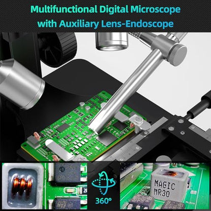 Andonstar AD269S 20X-5000X HDMI Digital Microscope, 5 Lens 2160P UHD Video - style: AD269S-10"+ Endoscope Kit+ Metal Biological Stand