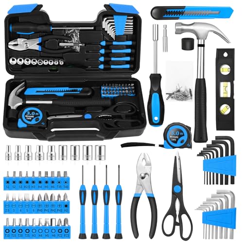 144-Piece Blue Tool Kit for Home, Household Hand Set with Plastic Toolbox - color: Blue, size: 144-Piece