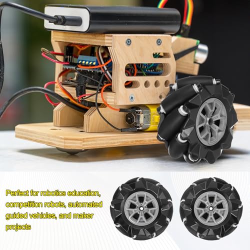 MECCANIXITY 4Pack Mecanum Wheels Set with Couplings, 97mm / 3.82 ABS Rubber left and right Omnidirectional Wheels for Smart Robot Car Parts DIY Models Accessories, Black