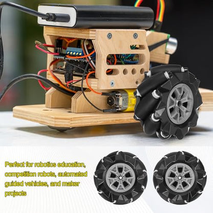 MECCANIXITY 4Pack Mecanum Wheels Set with Couplings, 97mm / 3.82 ABS Rubber left and right Omnidirectional Wheels for Smart Robot Car Parts DIY Models Accessories, Black