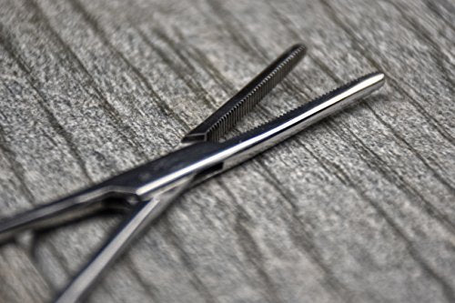 SE 6.25-Inch Stainless Steel Straight Forceps - Self-Locking, Serrated Tip for Precision Grip and Clamping - Perfect for Crafting, Fishing Tasks, Jewelry Making, and More! -660FS - size: 6-1/4", style: Straight