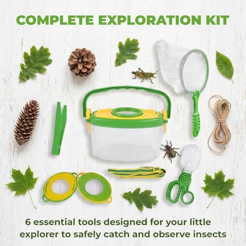 Bug Catcher Kit 6 Pcs - Insect Catching Set with Net, Bug Box, Magnifier & Tweezers - Outdoor Explorer Toy for Kids Age 3-12(Green 6 Pcs) - color: Green 6 Pcs