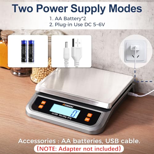 Atogou 66lb Food Scale, Commercial Kitchen Scale Plug-in Usable with Full View LCD Display, Stainless Steel, for Baking, Bread, Cooking, Meat, Vegetables, Farm, Industry LC200 Grey - size: Grey 66 lb (30 kg)