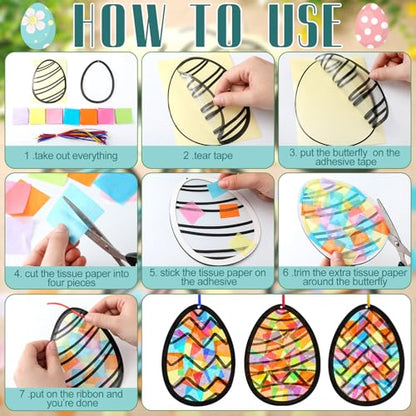 Eersida 32 Pcs Easter Eggs Ornament Suncatchers Craft Set Spring DIY Eggs - style: Eggs Style