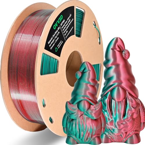 OVV3D PLA Filament 1.75mm Dual-Colors, Christmas Red Green Silk PLA Filament,3D Printer Filament Rainbow PLA Filament, 3D Printing Filament +/-0.02mm, 1kg/2.2lbs - color: Dual-color Christmas Red Green