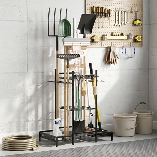 Organizer Yard Tool Storage Rack,Garden Organizer,Steel Yard Tool Racks To Store Long-Handled Tools,Tool Holder For Garden,Shed,Outdoor,Black - style: Medium