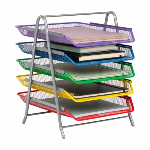 Mind Reader 5-Tier Paper Tray Organizer with Multicolor Trays, Classroom File Organizer for Teachers, Metal Mesh, Assorted Colors - color: Assorted Colors, size: 11.8" x 14" x 15"