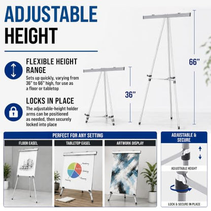 U.S. Art Supply 66" High Boardroom Classroom Silver Flip Chart Easel