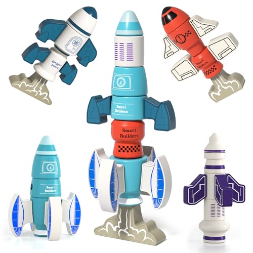 DIY Magnetic Robot Building Toy for Kids 3-5, 33 PCS STEM Stacking Playset with Storage Box, Rocket Robot Creative Kit, Kid Magnet Toys Gift for Years Old Boys & Girls (Christmas Birthday) - color: Rocket