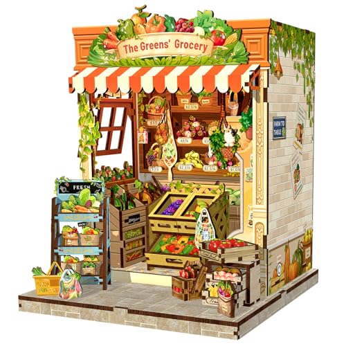 CUTEBEE Book Nook Kit for Adult, DIY Miniature House Kits, LED Booknook Tiny House, Decorative Bookends Bookshelf Home Décor, 3D Wooden Puzzle, Craft Gifts for Booklovers (The Greens’ Grocery) - color: The Greens’ Grocery