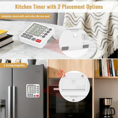 Digital Dual Kitchen Timer, Multiple Channels Countdown Timer - color: White