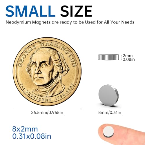 8x2mm Magnets for Crafts, 100PCS Small Strong Neodymium Magnets - size: 8x2mm 100PCS