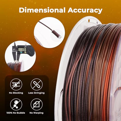 AMOLEN Silk Gradient Rainbow 3D Printer Filament, Black Red Gold, 1KG - color: Silk Gradient Black Red Gold
