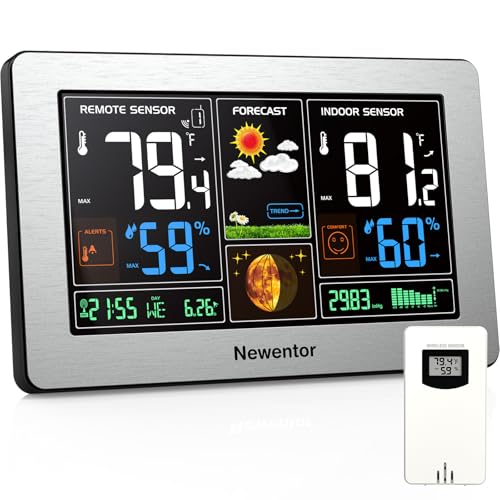 Newentor Weather Station Wireless Indoor Outdoor Thermometer,Sliver,1Sensor - color: Sliver, size: with 1 sensor