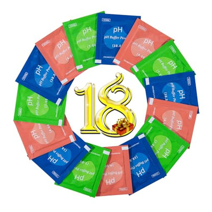 18-Pack pH Meter Buffer Solution Powder 7.00/4.00/10.01 - color: Green 4/7/10