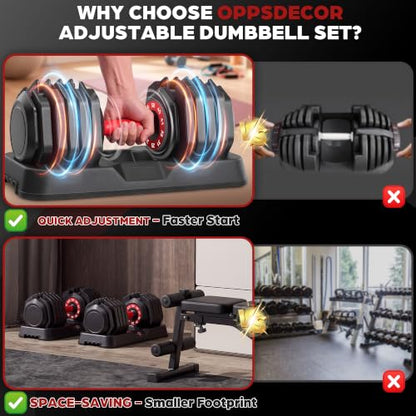 OPPSDECOR Adjustable Dumbbell Set of 2, 10-in-1 Free Weight Set 25/50/55 lb - size: 50LB-Pair