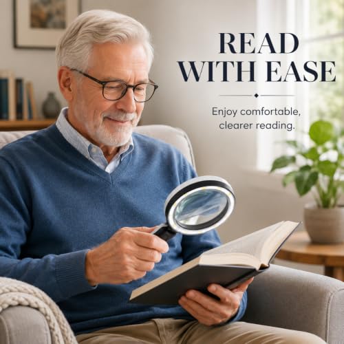 45X Magnifying Glass with Light, Rechargeable LED Magnifier for Reading - color: Black