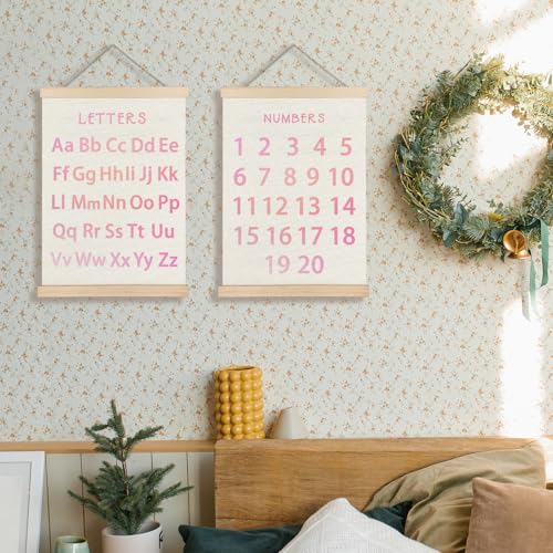 Supwhd Classroom Wall Decor, Numbers and Alphabet Educational Wall Art Poster, Alphabet ABC Numbers from 1 to 20 Poster Wall Decor for Toddler Kids Room Playroom Classroom, 12x16 Set of 2（Pink） - color: ABC123-Pink, size: 12 x 16 inches