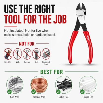 KATA 7 Inch High Leverage Diagonal Cutting Pliers, Heavy Duty Wire Cutters - color: 7" Diagonal Plier Red