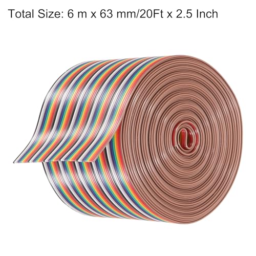 MECCANIXITY 1 Pcs 50 Pin Flat Rainbow Ribbon Cable 20 Ft 1.27mm Pitch Breadboard Jumper Wires for Electronic Projects - size: 20 Ft, style: 50P