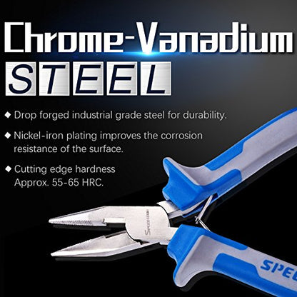SPEEDWOX Long Nose Pliers Wire Cutters 5 Inches Micro Side Cutting with Spring Fine Pliers Precision Small Jewelry Making Tool Serrated Jaws Professional Handle Craft Chrome Vanadium Steel - style: 5" Long Nose Plier