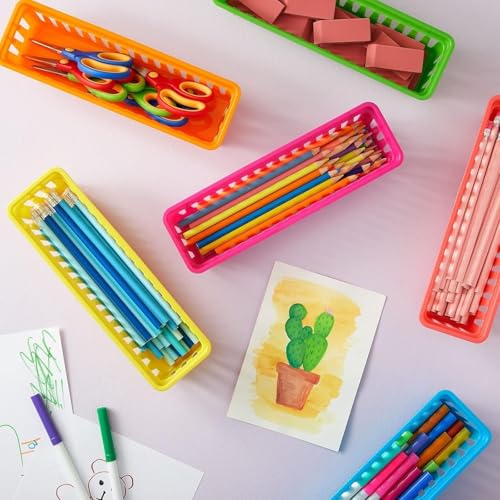 Juvale 24-Pack Pencil Holder Trays and Organization Baskets - Plastic Caddy for Desk and Elementary Teacher Supplies for Classroom Decoration - size: 24 Trays