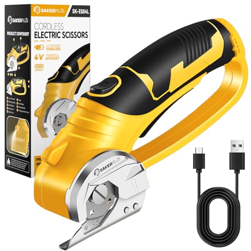 SakerPlus Cordless Electric Scissors, 4V Cardboard Cutter, Box Cutter Fabric Scissor with Safety Lock & LED Light, Rechargeable Power Rotary Cutters for Box Carpet Fabric Plastic Leather - size: Boxed Rotary Cutter (Standard)