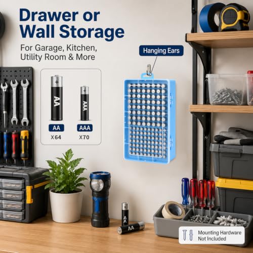 Xuerdon 134-Slot Battery Organizer Storage Case for AA and AAA Batteries - color: Blue