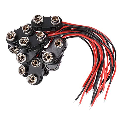 DC 9V Battery Clip Connector I-Type Buckle Connector Plastic Shell Lead Wire 15cm Long (Pack of 10)