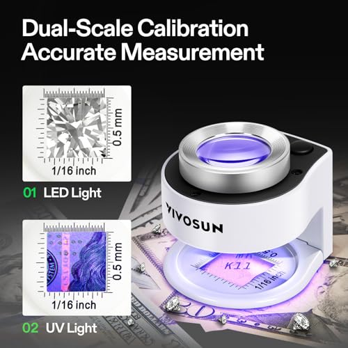 VIVOSUN 30X Rechargeable Loupe Magnifier with LED Light and UV Light, White - color: White