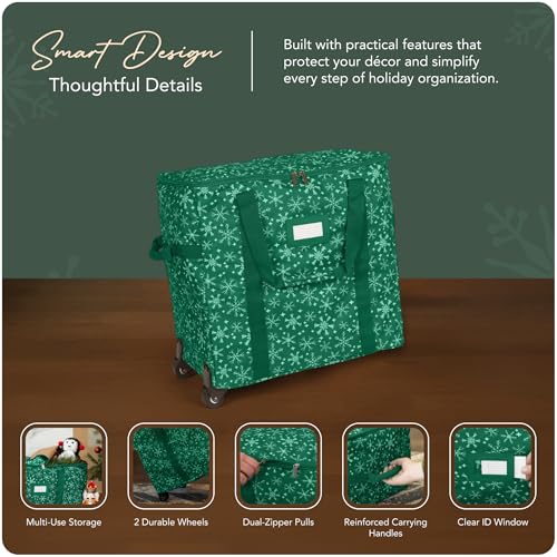 Covermates Rolling Treasurekeeper Storage Bag, 19.25" W x 13" D x 18.5" H - color: Green Snowflake Polyester, size: 19.25W x 13D x 18.5H - With Wheels