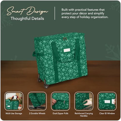 Covermates Rolling Treasurekeeper Storage Bag, 19.25" W x 13" D x 18.5" H - color: Green Snowflake Polyester, size: 19.25W x 13D x 18.5H - With Wheels